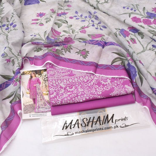 3Pc -  Unstitched Printed Lawn