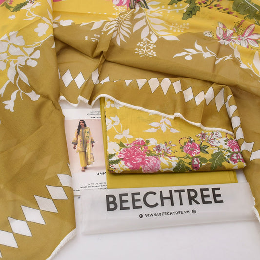 3Pc -  Unstitched Printed Lawn
