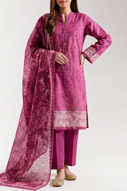 3Pc -  Unstitched EMB Lawn
