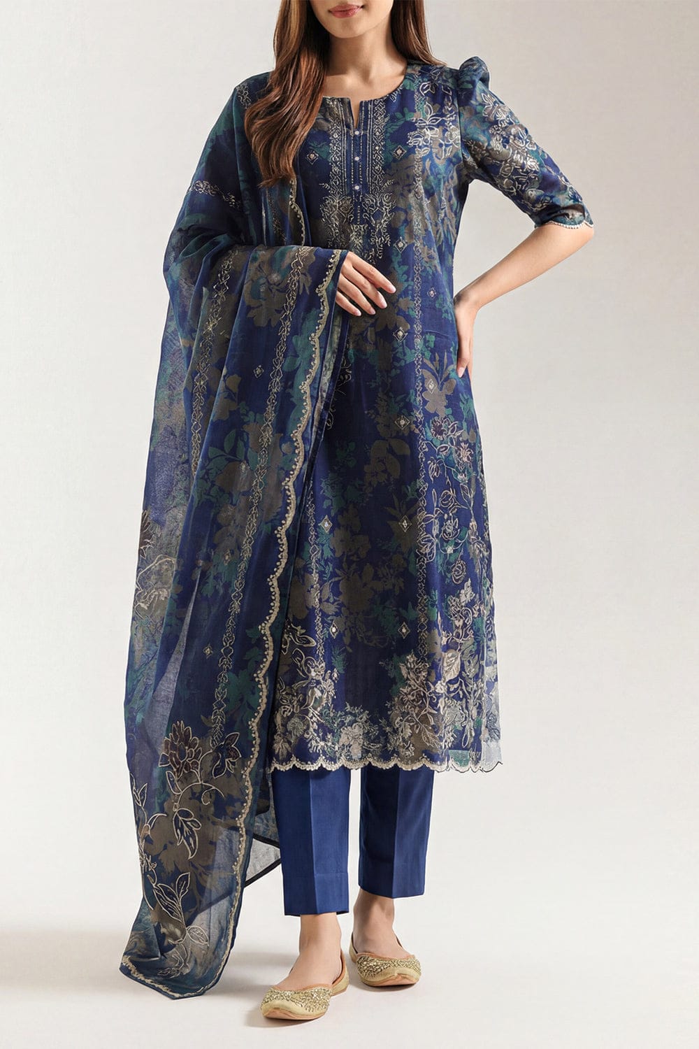 3Pc -  Unstitched EMB Lawn