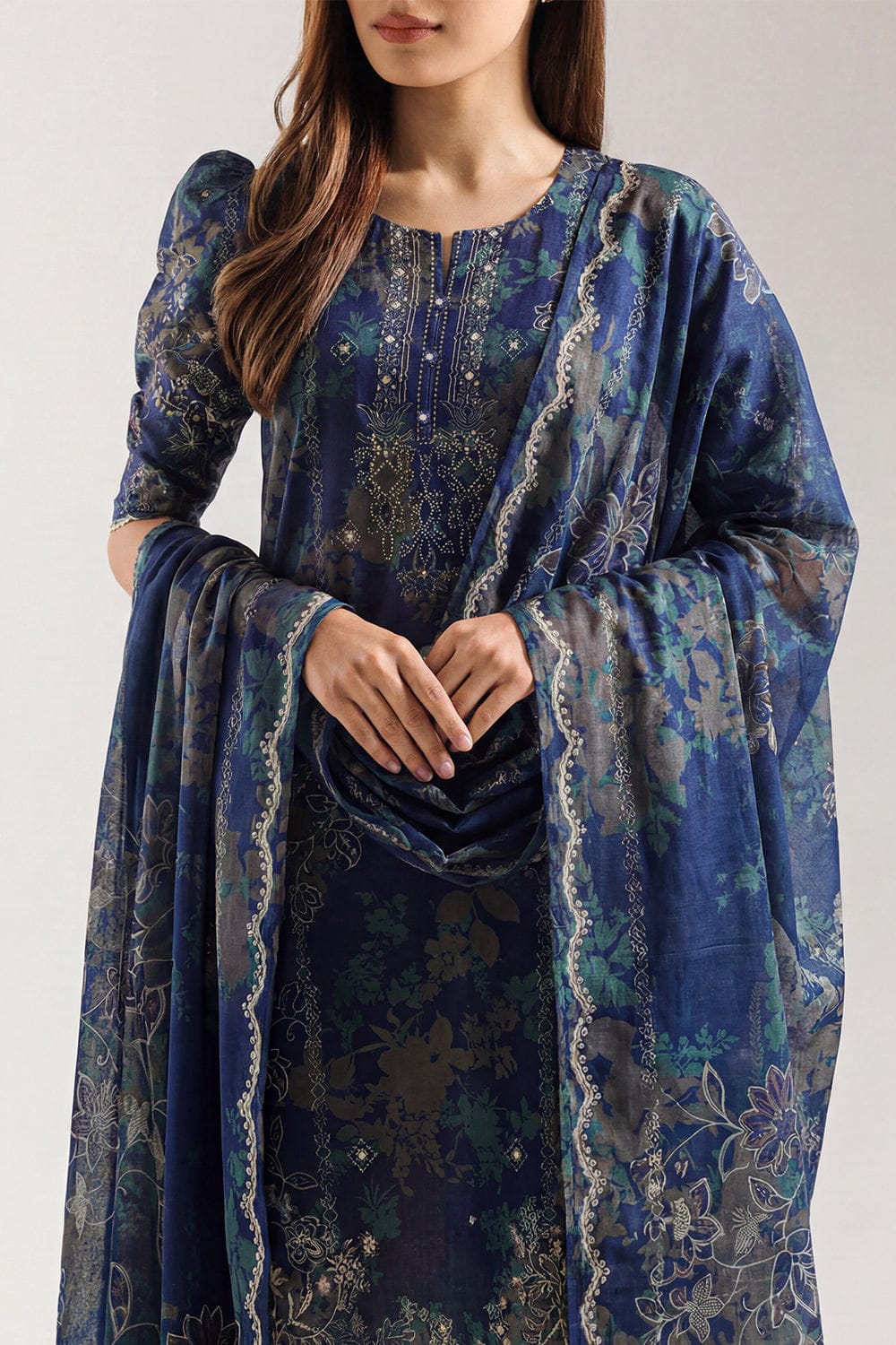 3Pc -  Unstitched EMB Lawn