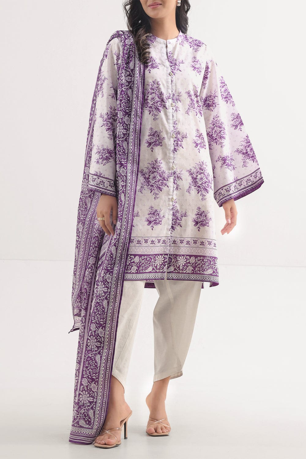 3Pc -  Unstitched EMB Lawn