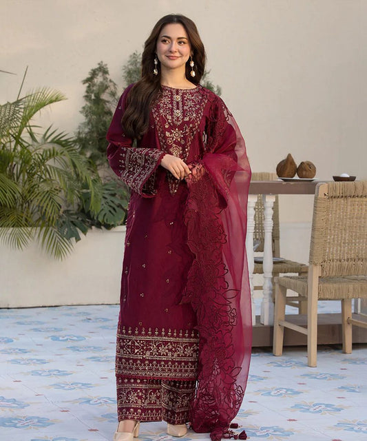 3Pc -  Unstitched EMB Lawn