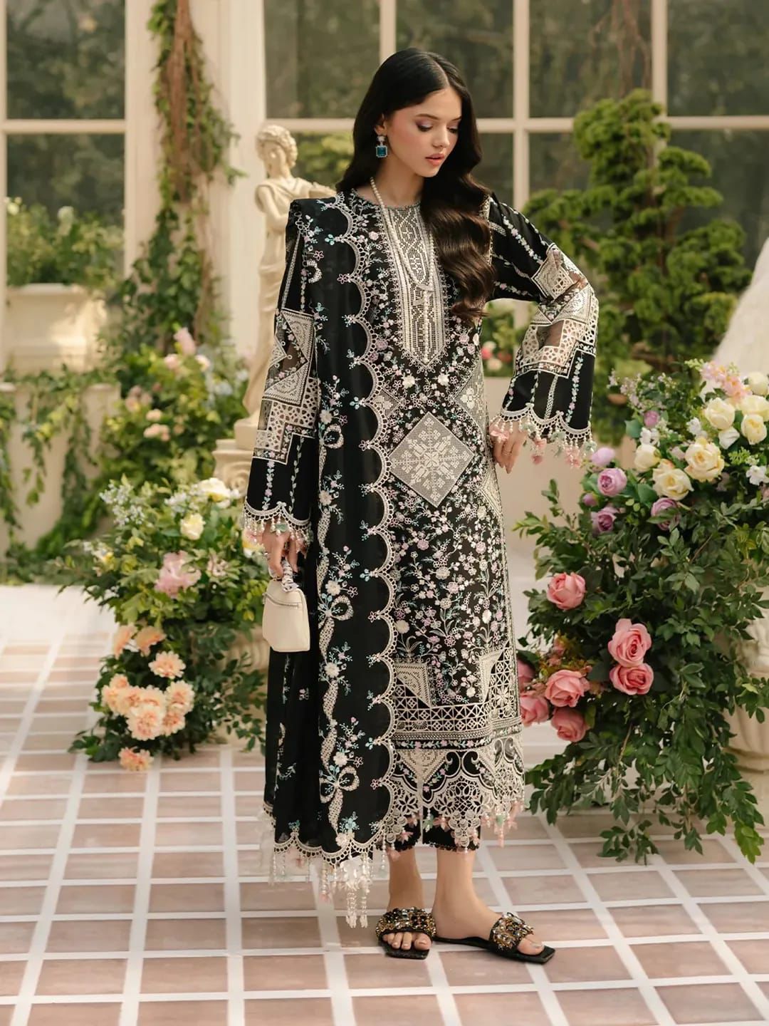 3Pc -  Unstitched EMB Lawn