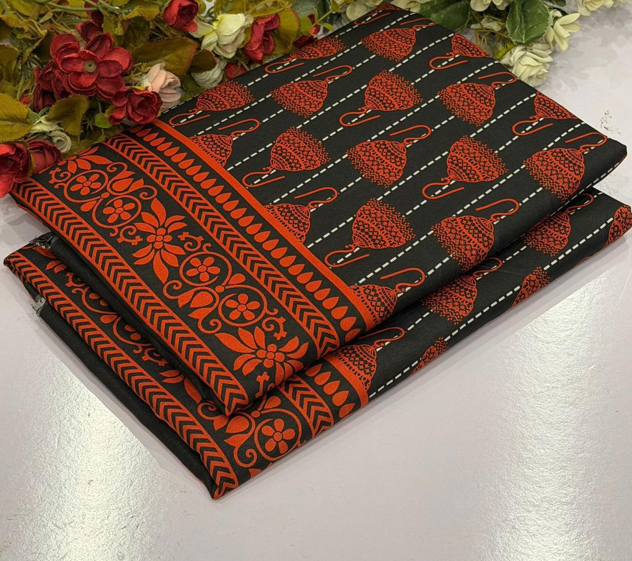 2Pc -  Unstitched Printed Cambric Cotton