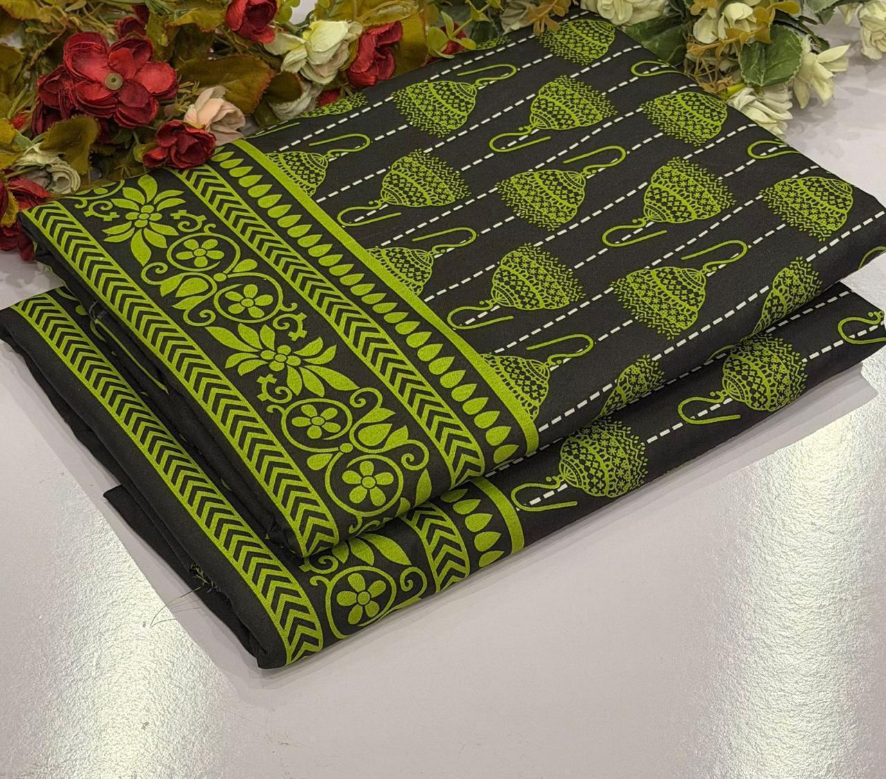 2Pc -  Unstitched Printed Cambric Cotton