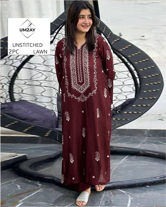 2Pc -  Unstitched EMB Lawn