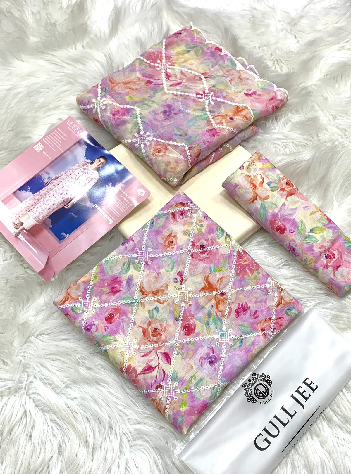 3Pc -  Unstitched EMB Lawn