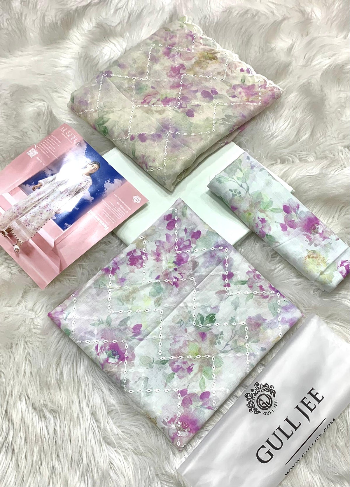 3Pc -  Unstitched EMB Lawn