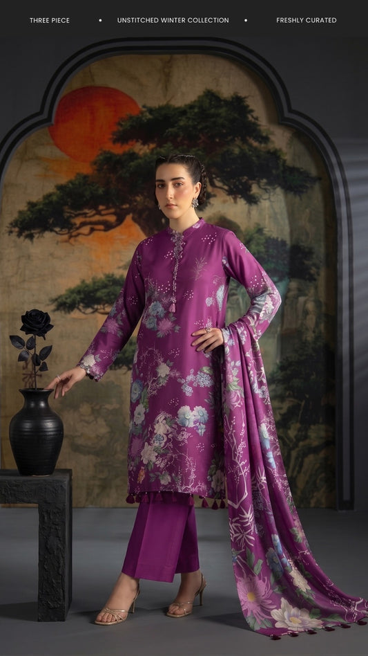 3Pc -  Unstitched Printed Linen