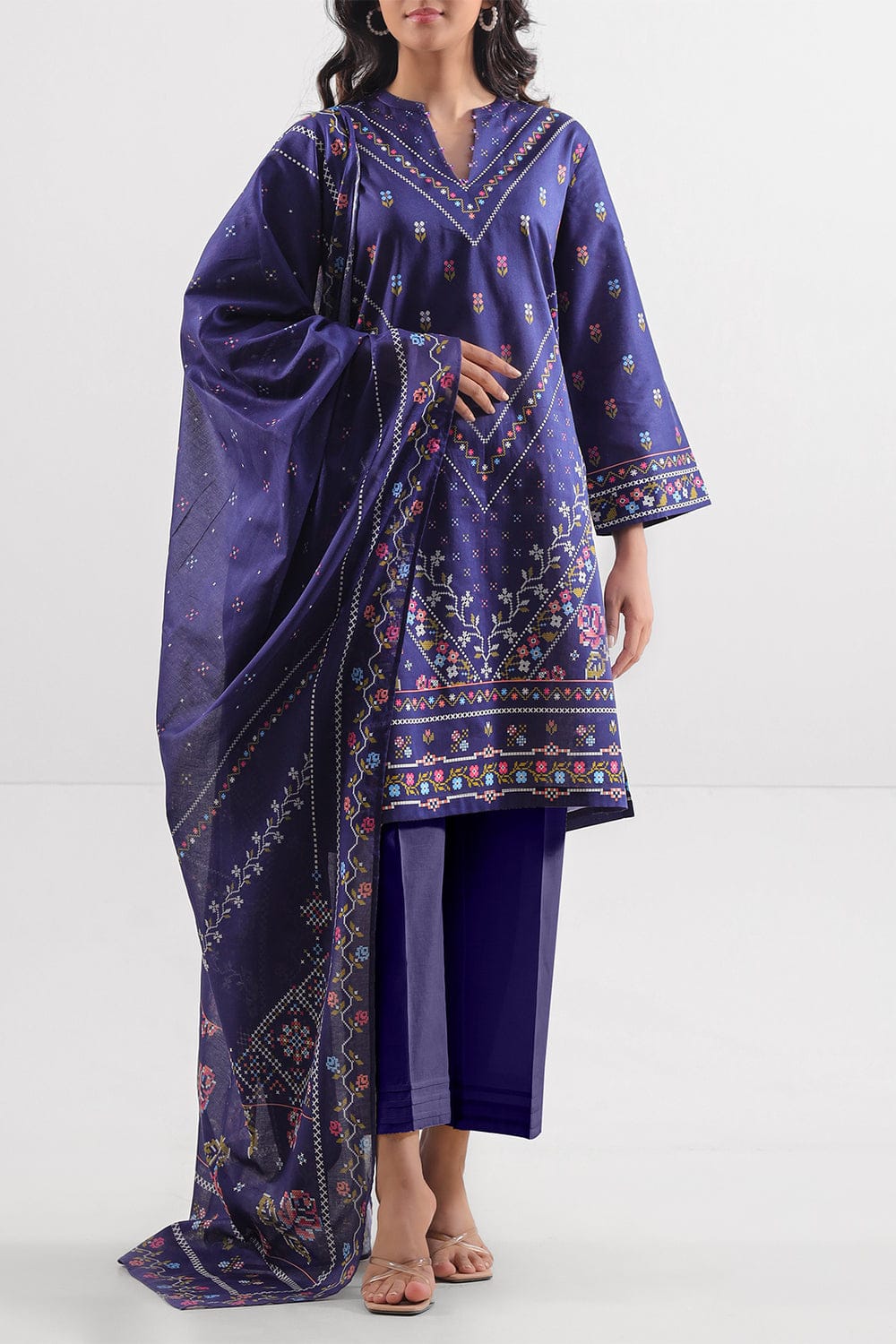 3Pc -  Unstitched EMB Lawn